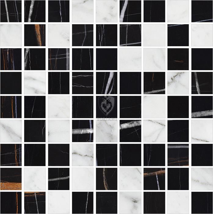 Мозаика Kerranova Nero Dorato Black/Carrara White K-1004(1000)/СR/LR/m22